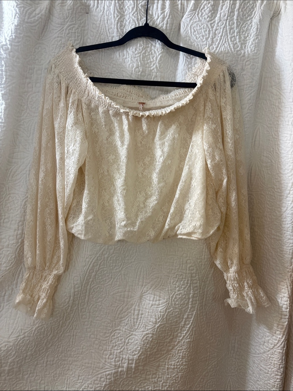 Free People Ivory Lace Off-Shoulder Blouson Top